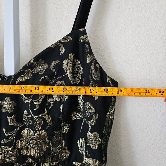 MAEVE Antropologie NWT Black & Gold Slim Jacquard Botanical Mini Dress Sz 14 - Picture 14 of 16